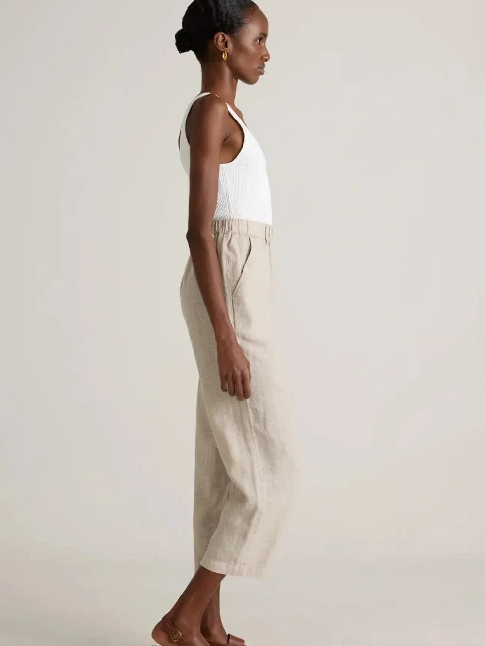 Quince Natural Linen Crop Wide-Leg Pants